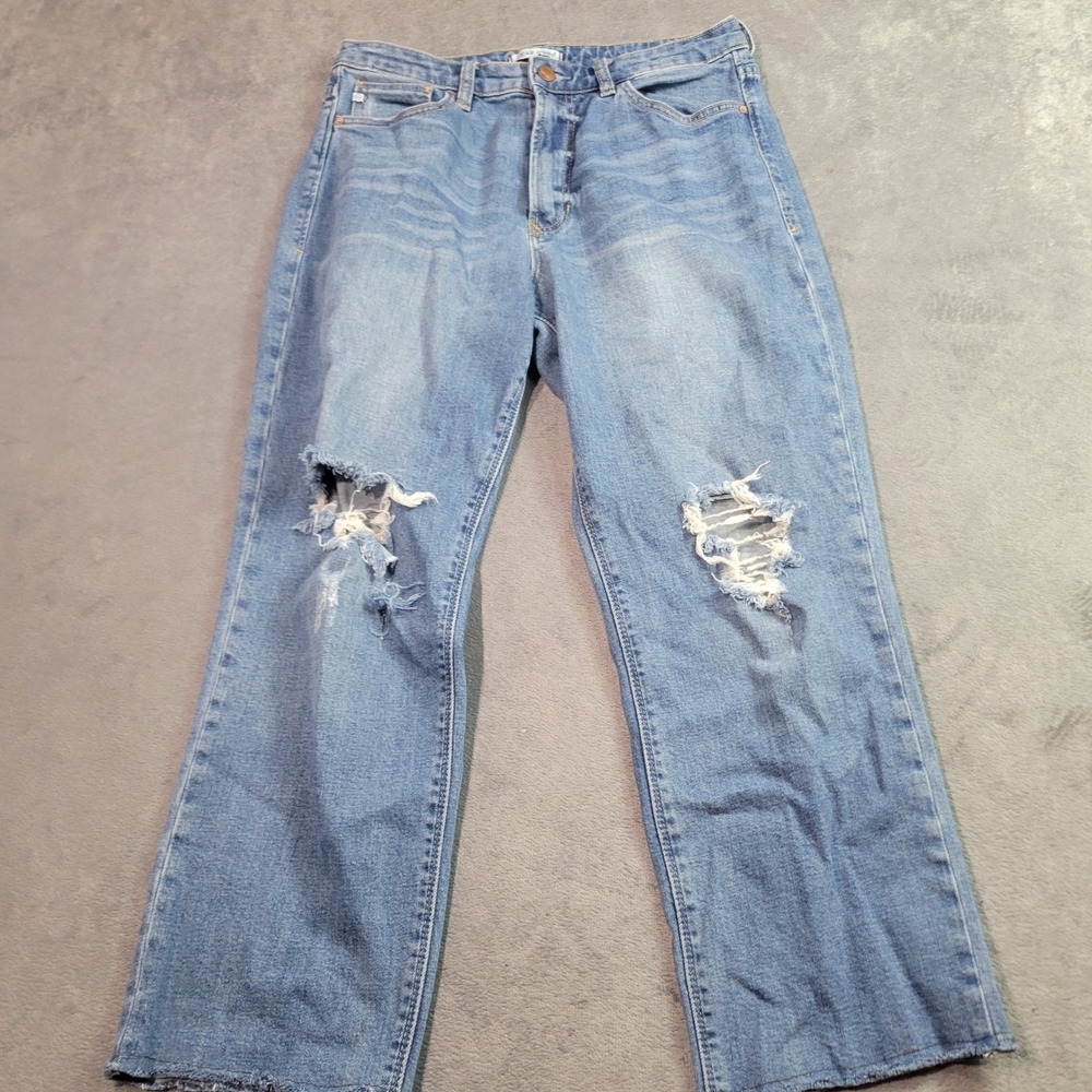 Dear John Distressed Straight Leg Jeans Medium Wash Blue Raw Hem Womens Size 29